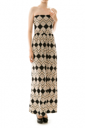 Chevron Diamond Print Strapless Maxi Dress