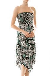 Smocked Strapless Pointed Hem Tribal Dress
