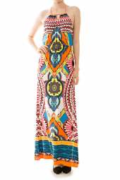 Abstract Multi Print Halter Maxi Dress
