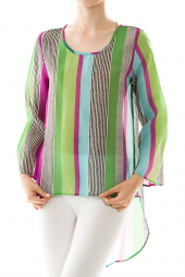 Long Sleeve Stripe Print High Low Chiffon Top