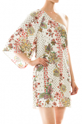 Floral Wide Sleeve One Shoulder Mini Dress