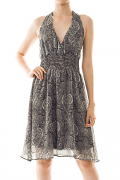 Abstract Print Halter Smock Knee Length Dress