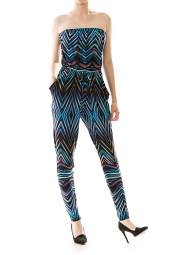 Chevron Print Tie Waist Pocket Jumpsuit
