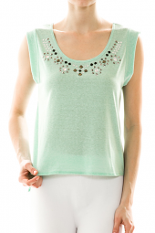 Collar Embellished High-Low Crop Top 