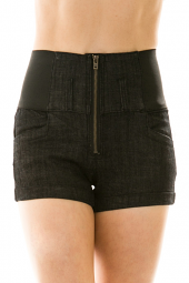 Stretch High Waist Zip Front Cuffed Shorts