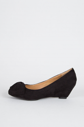 Medium Low Hidden Wedge Heel Bow Tie Ballet Flat Ballerina Shoes