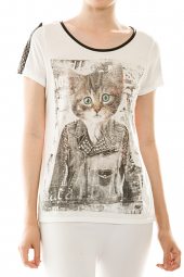 Punk Biker Kitty Faux Leather Embellished Top