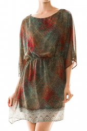 Crochet Print Flutter Sleeve Dress
