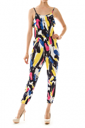 Colorful Brushstroke Print Flounce Detail Jumpsuit