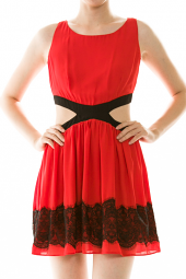 Lace Detail Sleeveless Cut Out Mini Dress