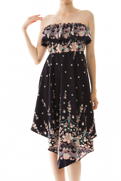 Strapless Floral Flounce Asymmetrical Dress