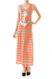 Sleeveless Stripe Print Sequin Anchor Maxi Dress