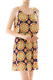Abstract Paisley Print Layered Mini Dress