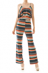Chevron Ruffle Flounce Detail Jumpsuit