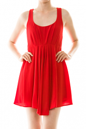 Pleated Double Strap Bow Back Mini Dress