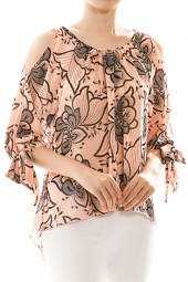 Floral High Low Cut Out Pleated Blouse Top
