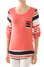 Stripe Print Double Pocket High Low Top