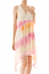Lace Tie Dye Swirl Print High Low Dress