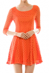 Open Knit Crochet A-Line Skater Mini Dress