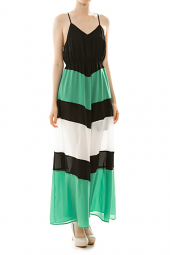 Spaghetti Strap Color Block Racerback Maxi Dress
