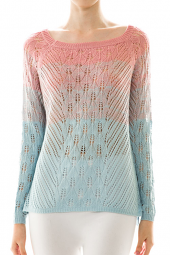 Long Sleeve Ombre Dual Toned Crochet Knit Sweater
