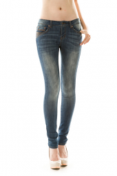 5 Pocket Leather Detail Denim Skinny Jeans