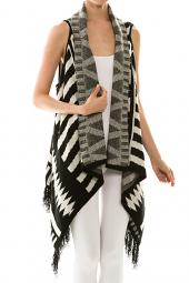 Sleeveless Open Front Draped Fringe Cardigan