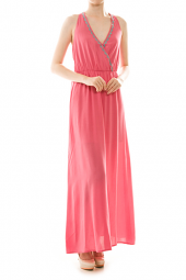 Embroidered Tribal Detail T-Strap Halter Maxi Dress