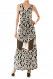 Mesh Panel Detail Damask Maxi Dress