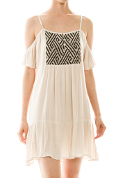 Abstract Pattern Cold Shoulder Trapeze Dress