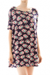 Colorful Daisy Print Short Sleeve Sheath Mini Dress