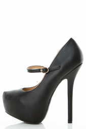 Round Toe Mary Jane Stiletto Platform Buckle Strap Sandals
