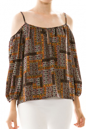 Chic Cold Shoulder Long Sleeve Abstract Top