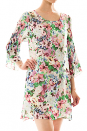 Floral Accordion Sleeve Tie Back Shift Dress