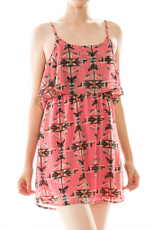 Abstract Tribal Flounce Detail Mini Dress