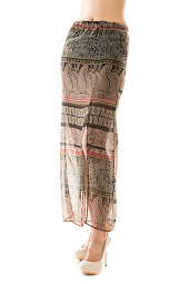 Banded Tribal Print Side Slit Maxi Skirt