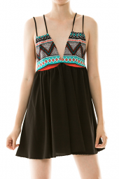 Fun Tribal Double Strap Baby Doll Mini Dress