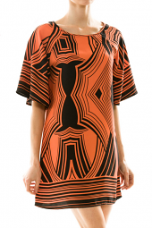 Abstract Print Wide Sleeve Mini Dress