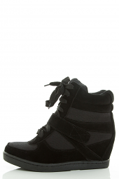 High Top Lace Up Velcro Medium High Hidden Wedge Sneaker Booties