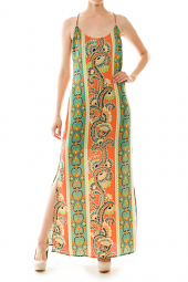 Abstract Print Low Back Side Slit Maxi Dress