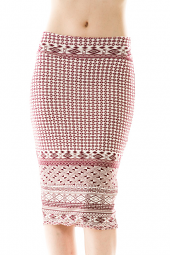 Mixed Tribal Print Stretch Pencil Skirt