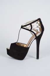 Peep Toe Caged Cut Out T-Strap Stiletto Heel Platform Pump Shoes