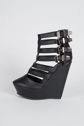 Ankle Strap Buckle Cut Out Cage Platform Sandal Wedges