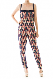 Square Neck Geometric Print Jumpsuit