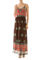 Bubble Top Abstract & Dot Print Maxi Dress