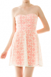 Strapless Sweetheart Floral Lace Detail Mini Dress