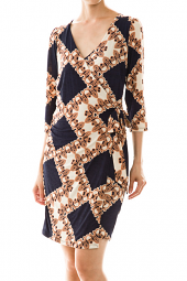 Wrapped Abstract Above Knee Length Dress
