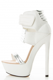 Open Toe Pure White Silver Quilted Cuff Platform High Heel Pump Sandals 