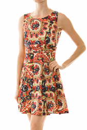 Floral Pintuck and Pleated Skirt Fit & Flare Dress