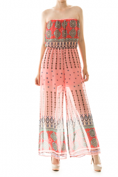 Semi Sheer Abstract Chiffon Jumpsuit